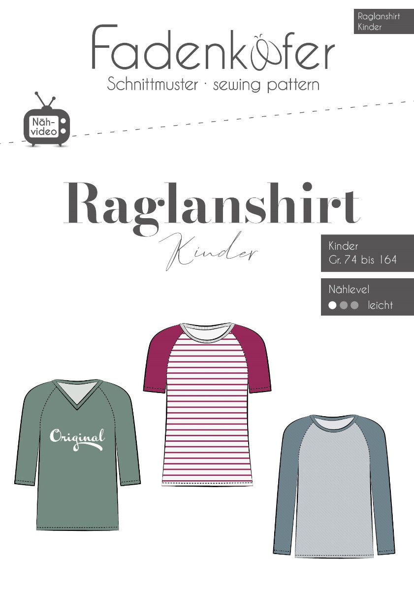 Papierschnittmuster Raglanshirt Kinder von Fadenkäfer