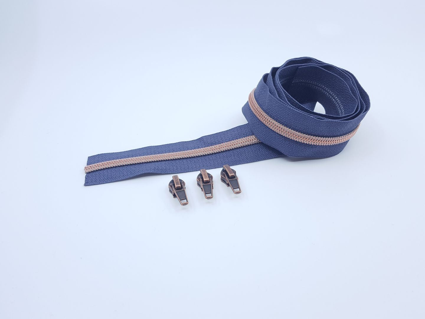 Reissverschluss & Zipper Set Metallic Look/Graublau 6.5mm