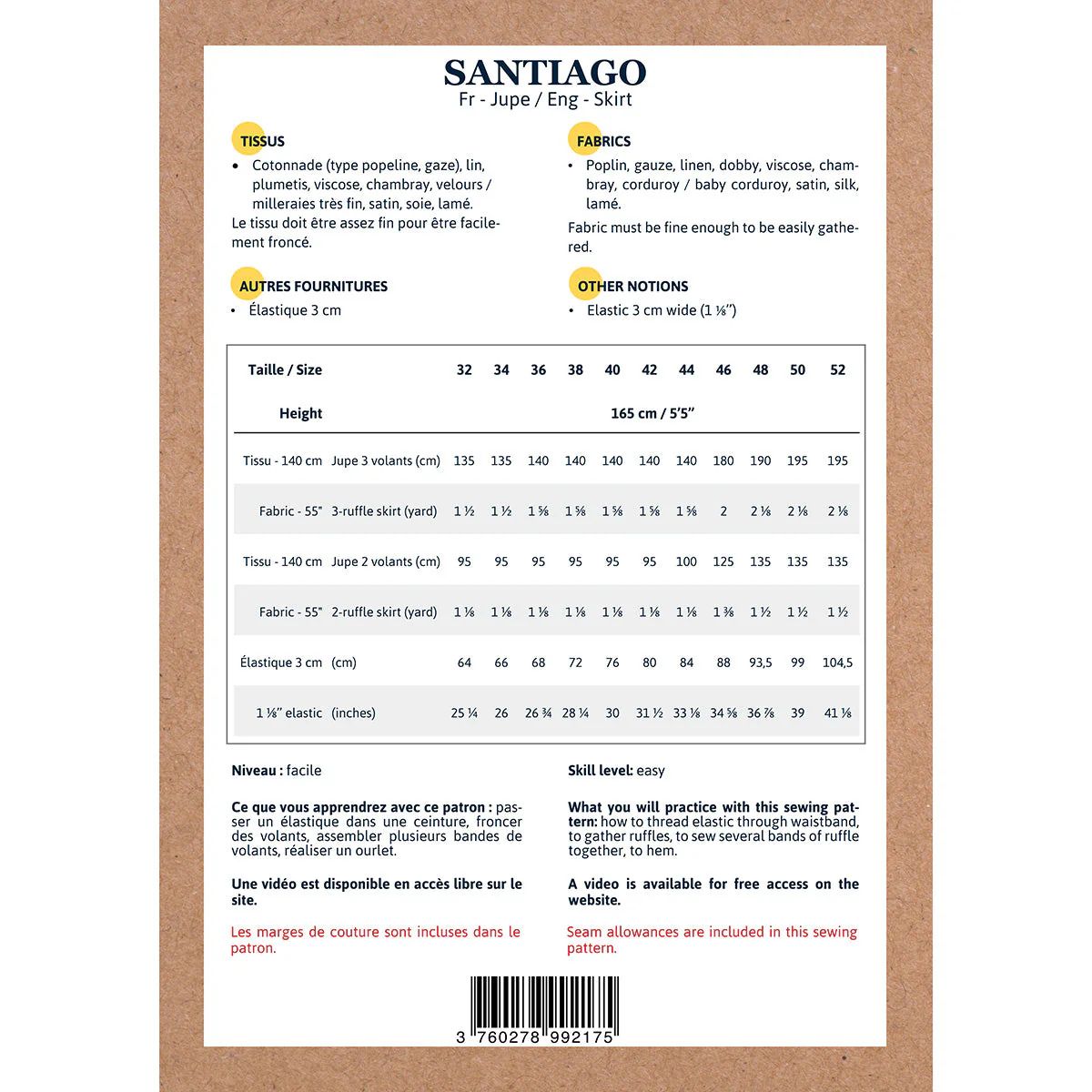 Santiago Rock Damen, Ikatee Papierschnittmuster