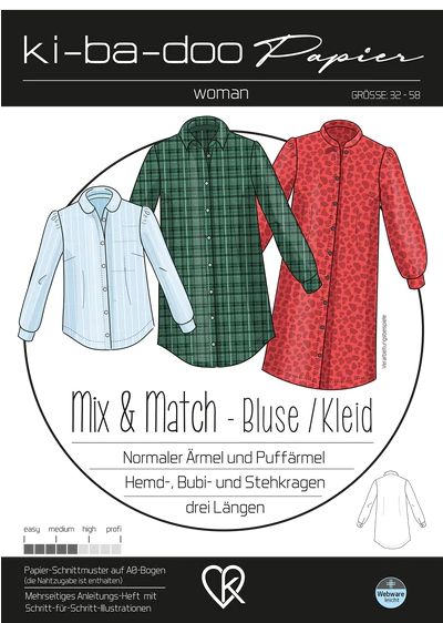 Mix & Match Bluse/Kleid Damen, Ki-ba-doo Papierschnittmuster