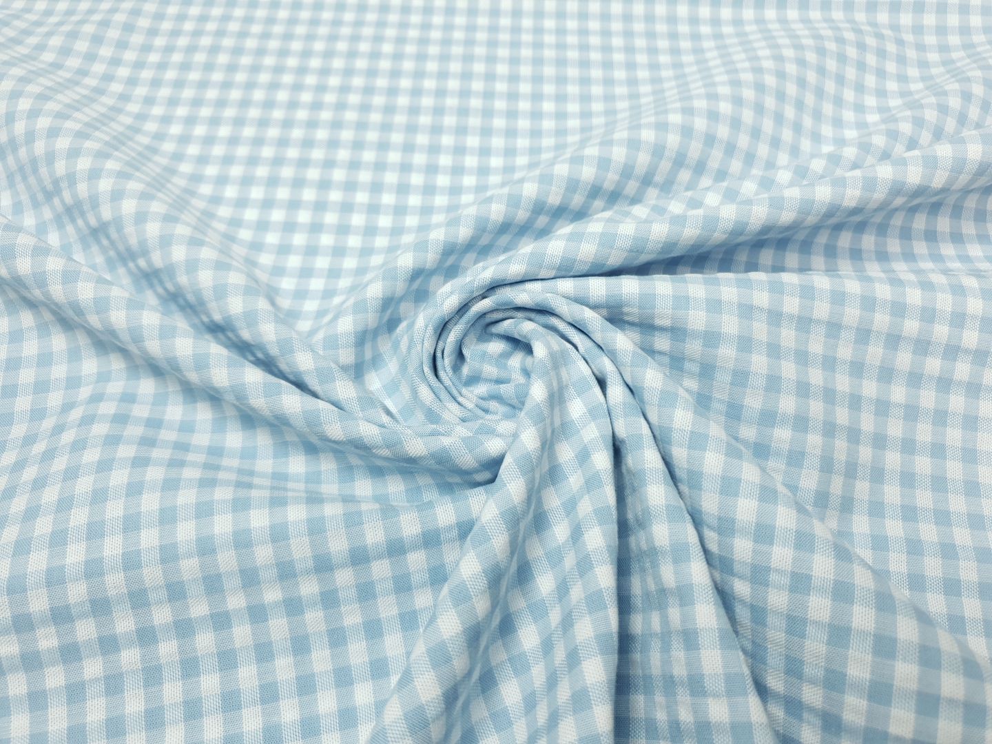 Seersucker Check hellblau/weiss