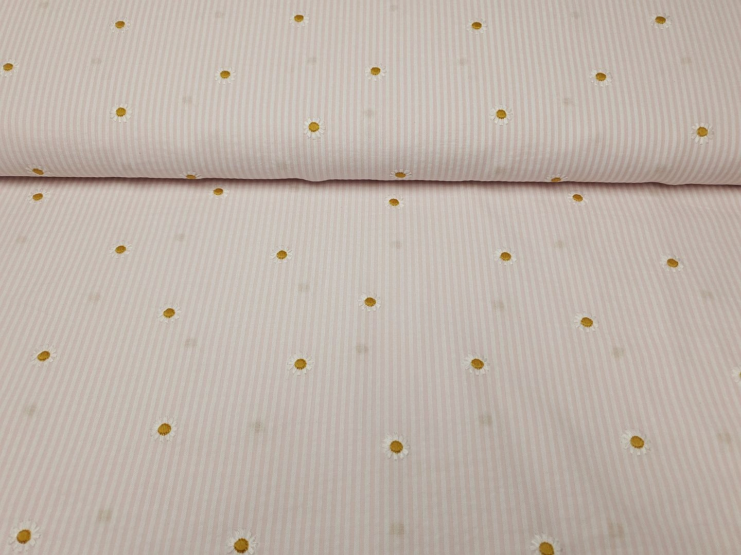 Seersucker Stripes & Daisies rosa/weiss/ocker