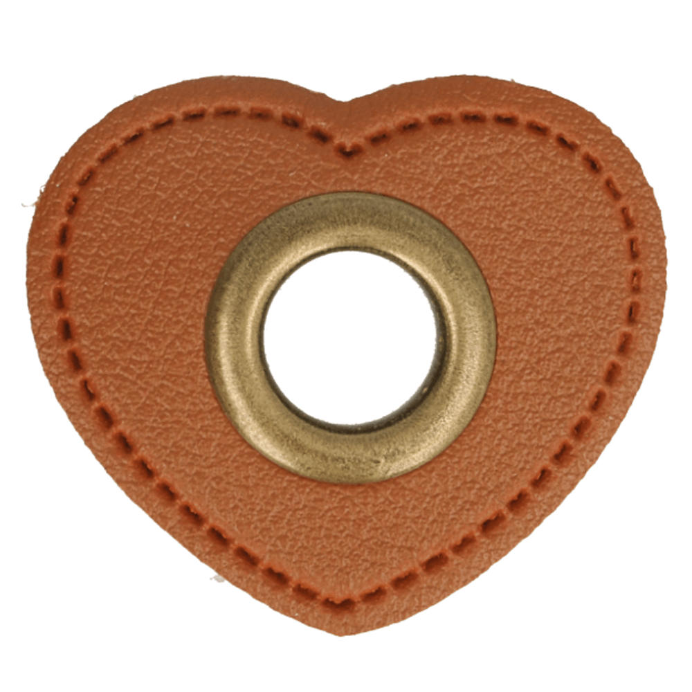 Herz Kunstleder Ösenpatch 8mm braun/bronce
