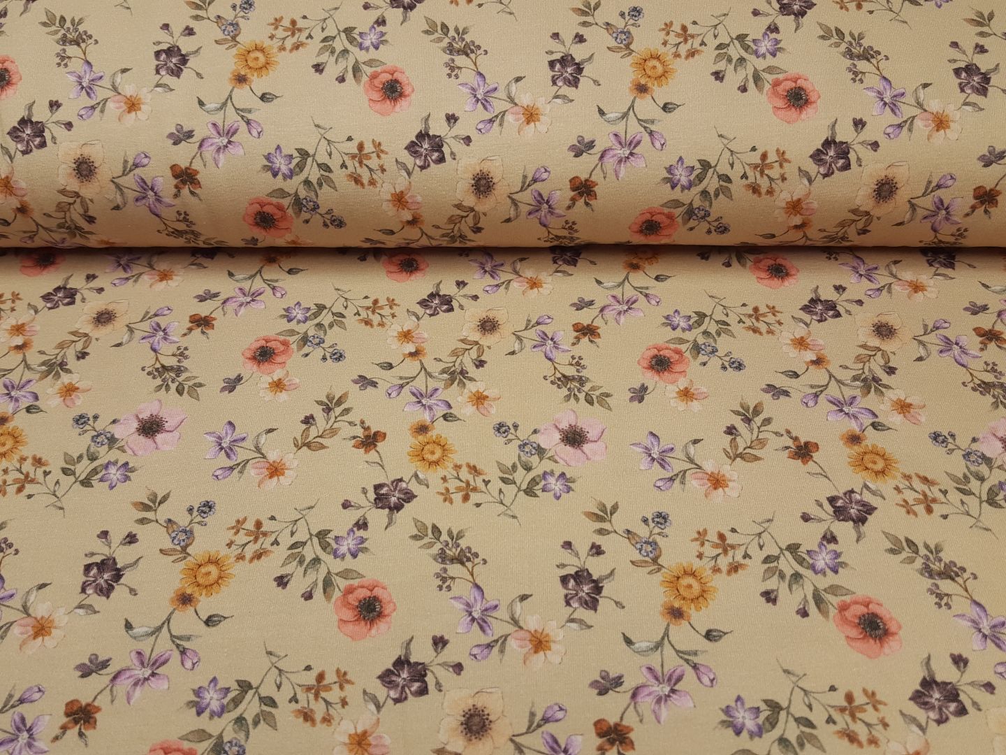 Small Flowers beige/lila/rosa