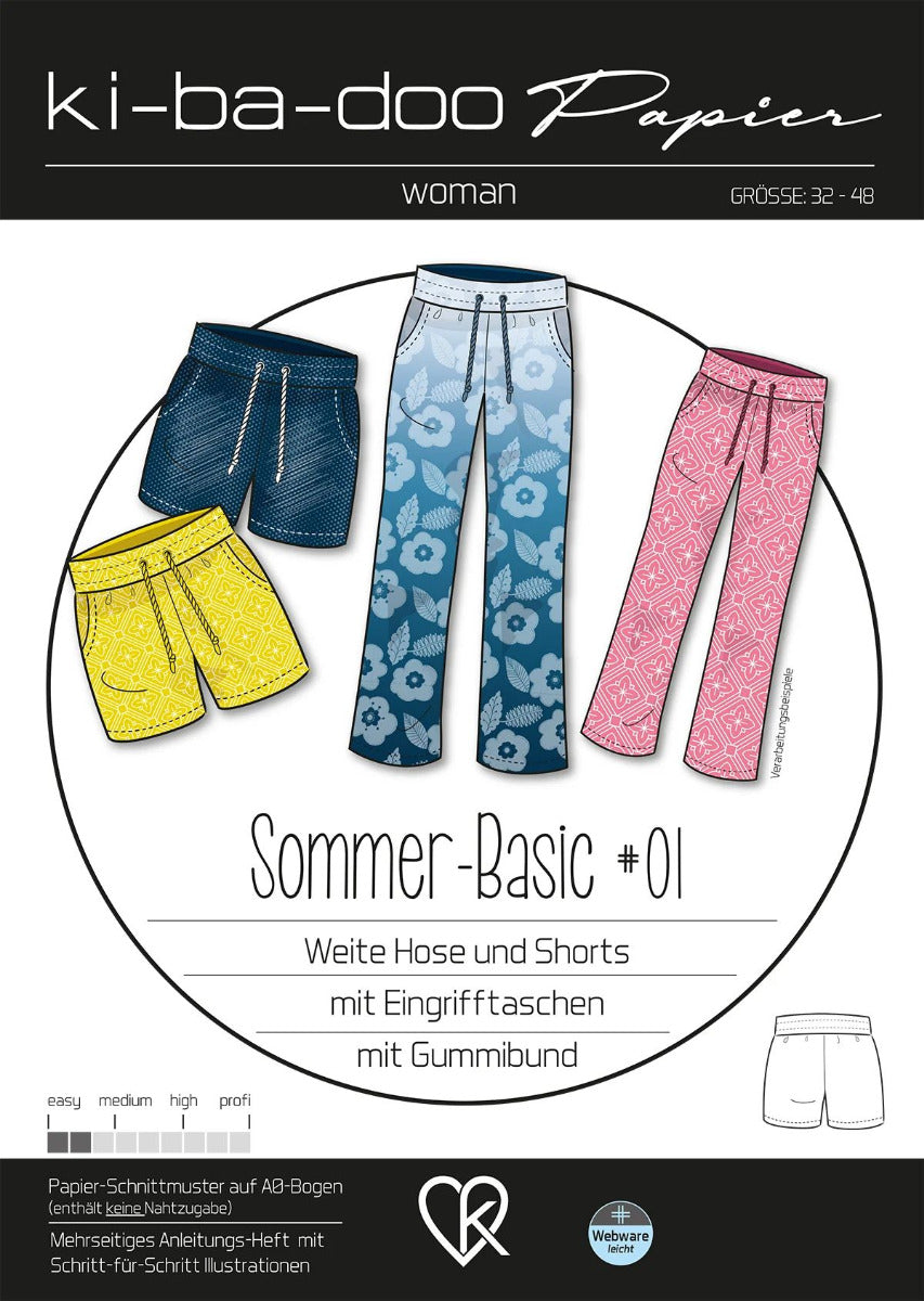 Basic Mix&Match Sommer Hose Damen, Ki-ba-doo Papierschnittmuster