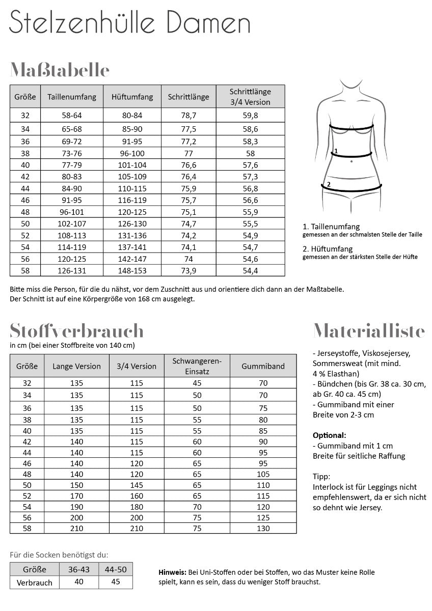 Papierschnittmuster Stelzenhülle Leggings/Socken Erwachsene von Fadenkäfer