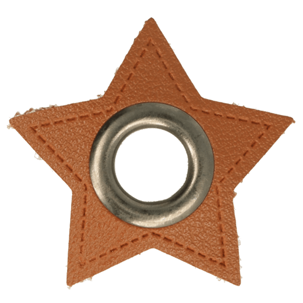 Stern Kunstleder Ösenpatch 8mm braun/altnickel