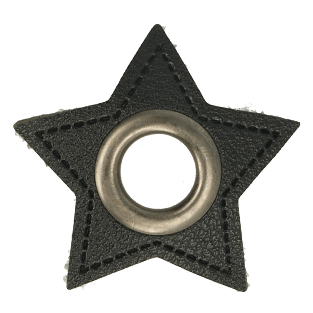 Stern Kunstleder Ösenpatch 8mm schwarz/altnickel
