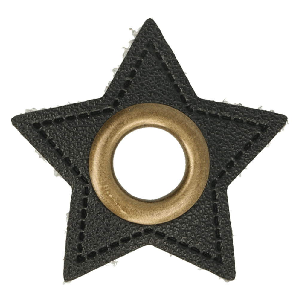 Stern Kunstleder Ösenpatch 8mm schwarz/bronze