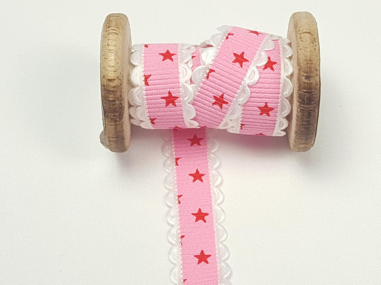 Stern Ripsband mit Spitze rosa-rot