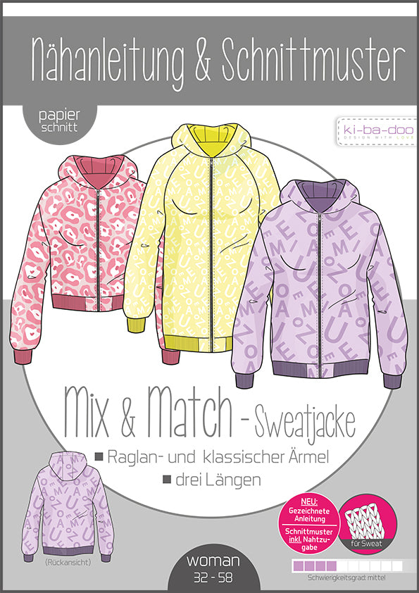 Sweatjacke Mix&Match, Damen, Ki-ba-doo Papierschnittmuster