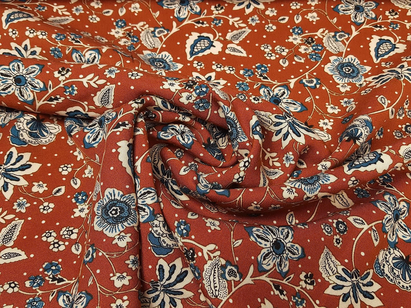 Viskose Twill rost/petrol/ecru
