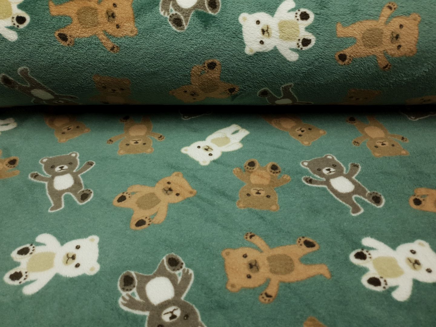 Einzelstück Wellnessfleece Bears dustygreen/braun/dunkelblau