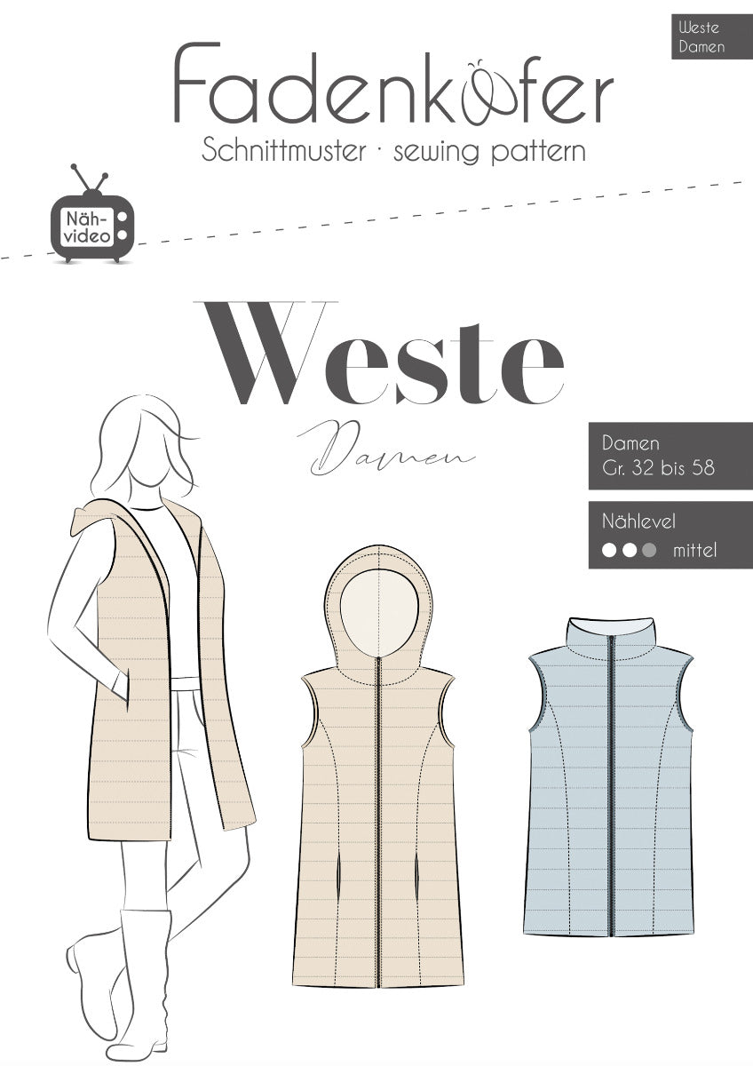 Papierschnittmuster Weste Damen von Fadenkäfer