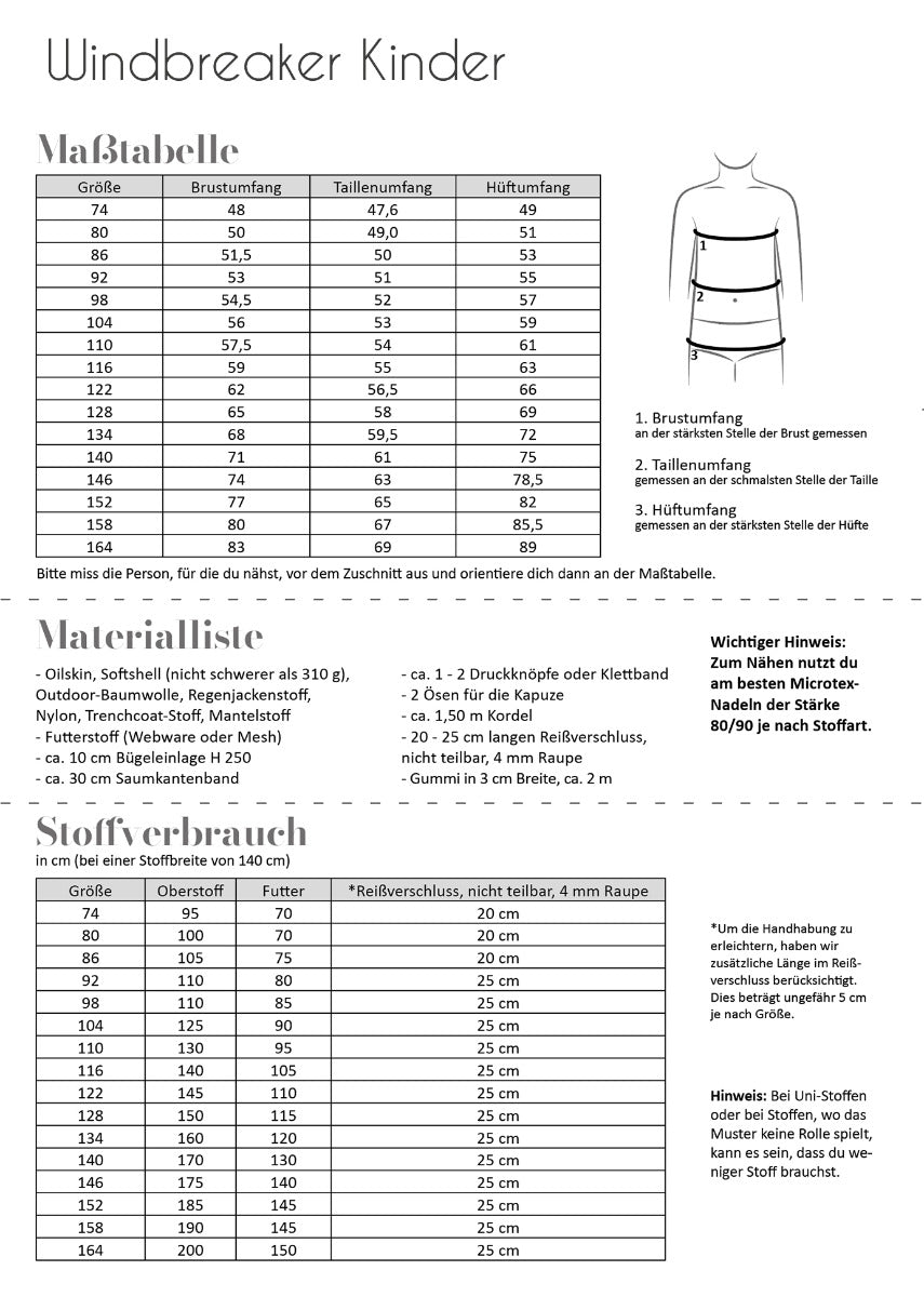 Papierschnittmuster Windbreaker Kinder von Fadenkäfer