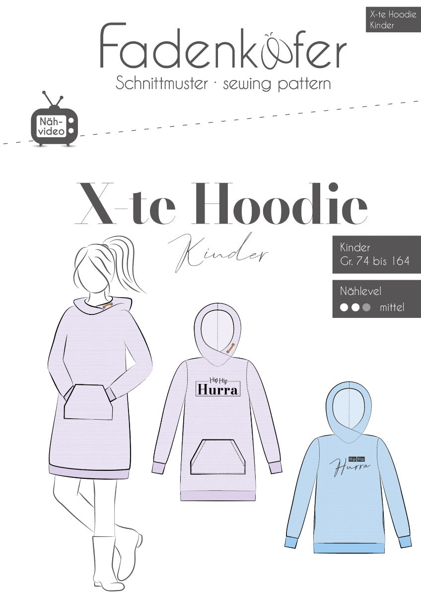 Papierschnittmuster X-te Hoodie Kinder von Fadenkäfer