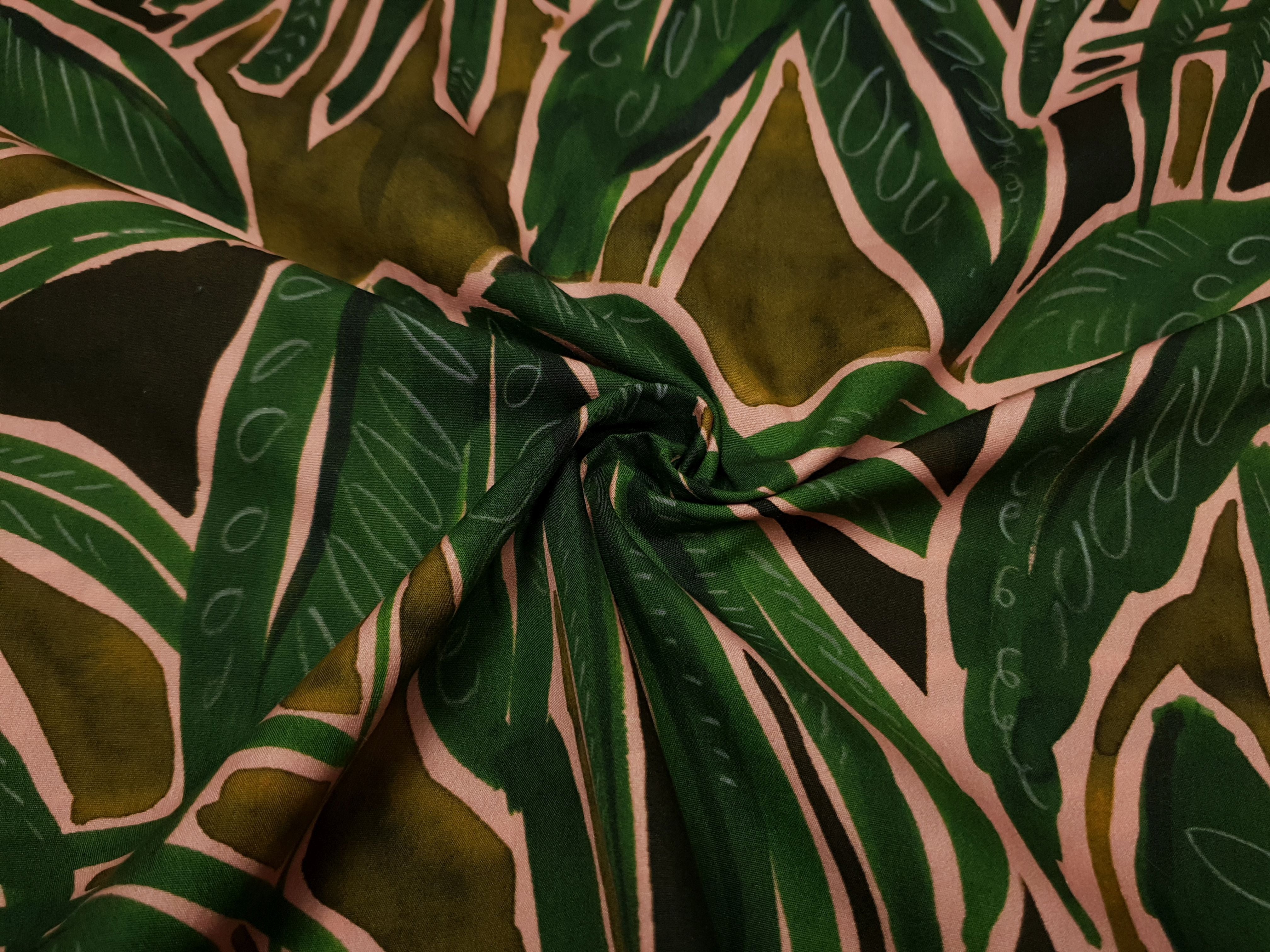 Baumwollwebware Jungle dunkelgrün/khaki/lachs/grün