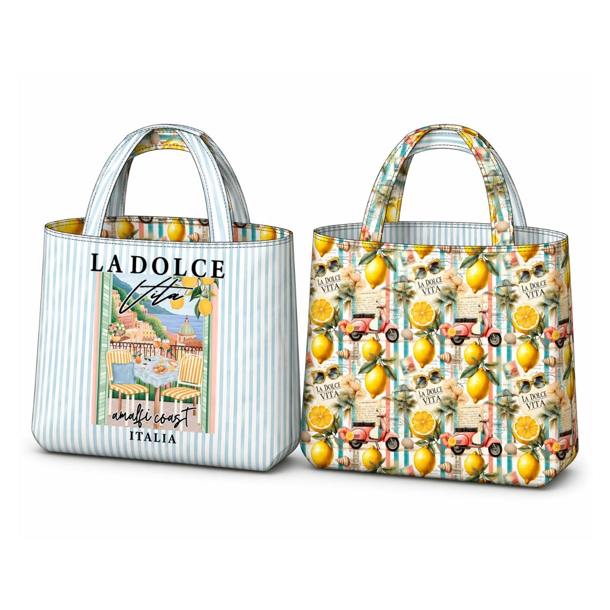 Canvas Bag Panel "Dolce Vita" hellblau/offwhite/bunt