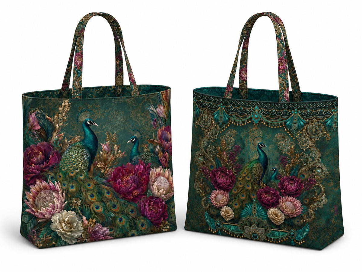 Canvas Bag Panel "Peacock" lila/petrol/grün