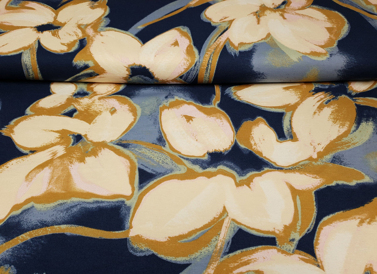 Fleurs dunkelblau/lachs/mint/braun