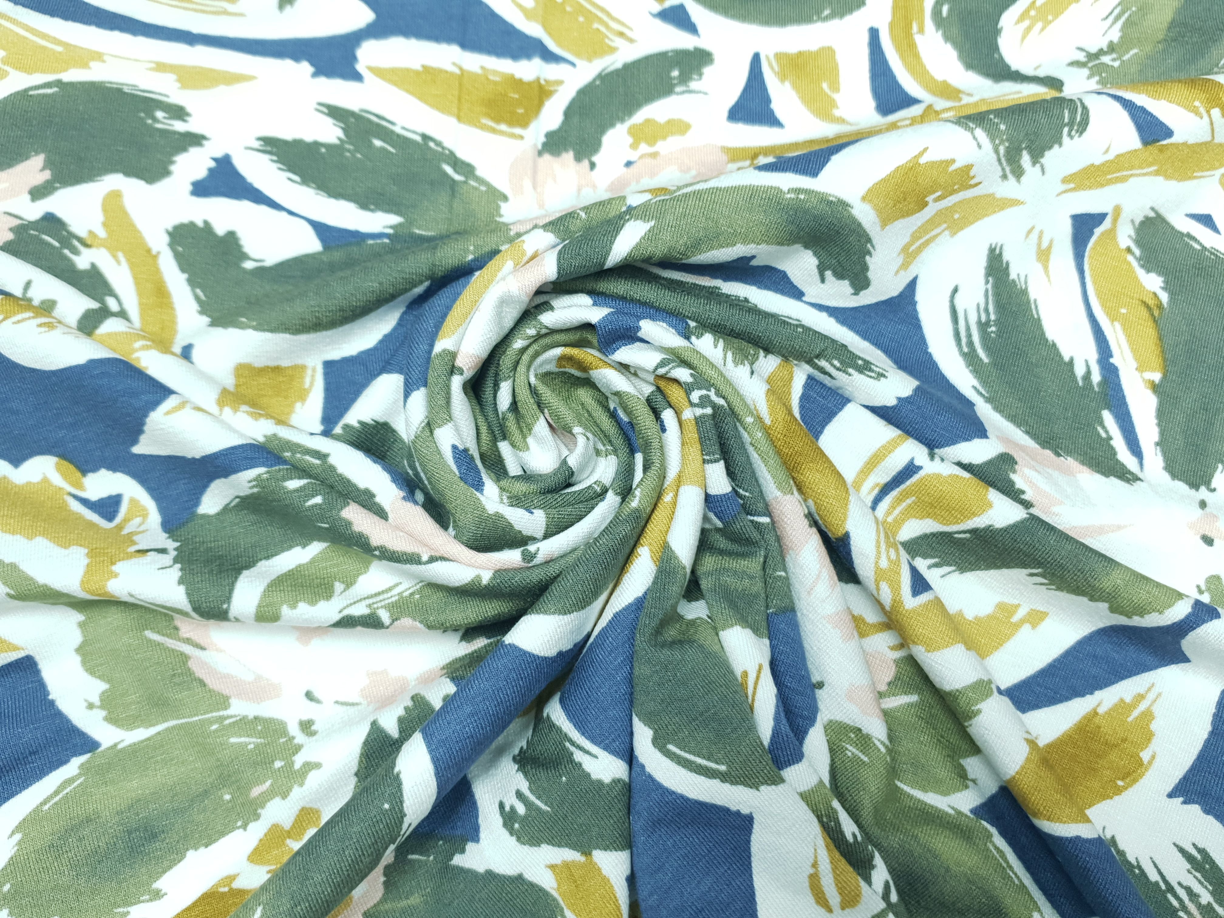 Flowers denim/khaki/ocker