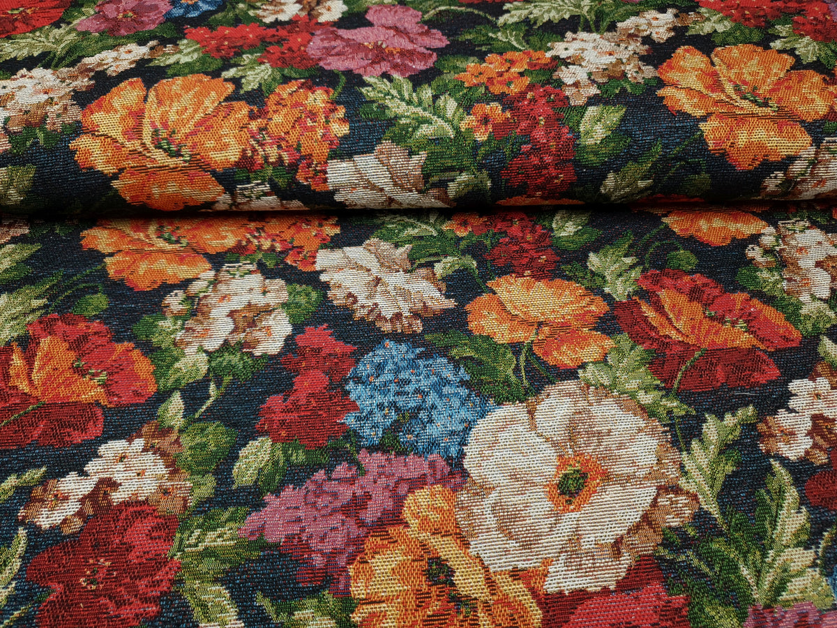 Gobelin Flowers petrol/grün/orange/weinrot