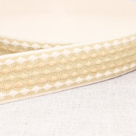 Gurtenband Rauten 38mm beige/weiss/ecru