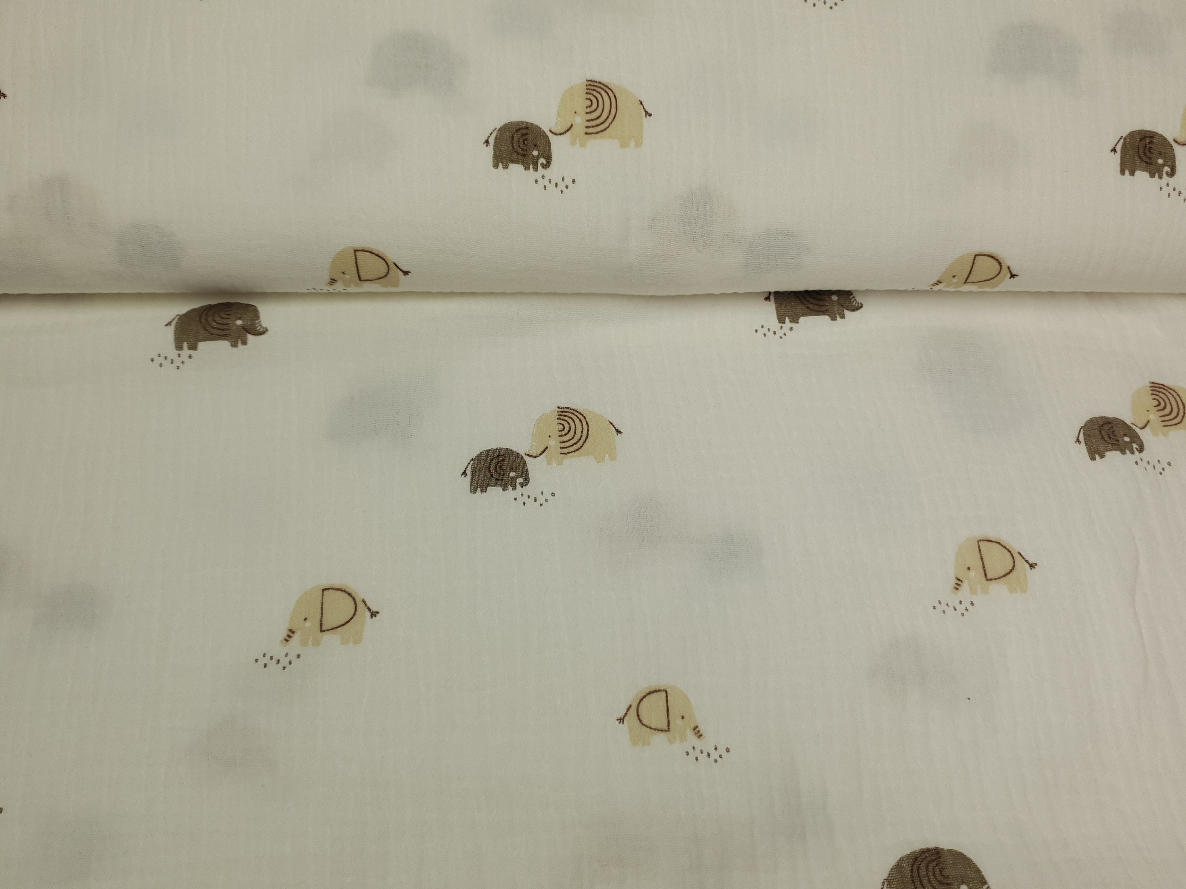 Muslin-Double Gaze Elephants offwhite/beige/braun