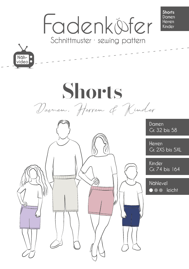 Papierschnittmuster Shorts für Damen, Herren und Kinder von Fadenkäfer