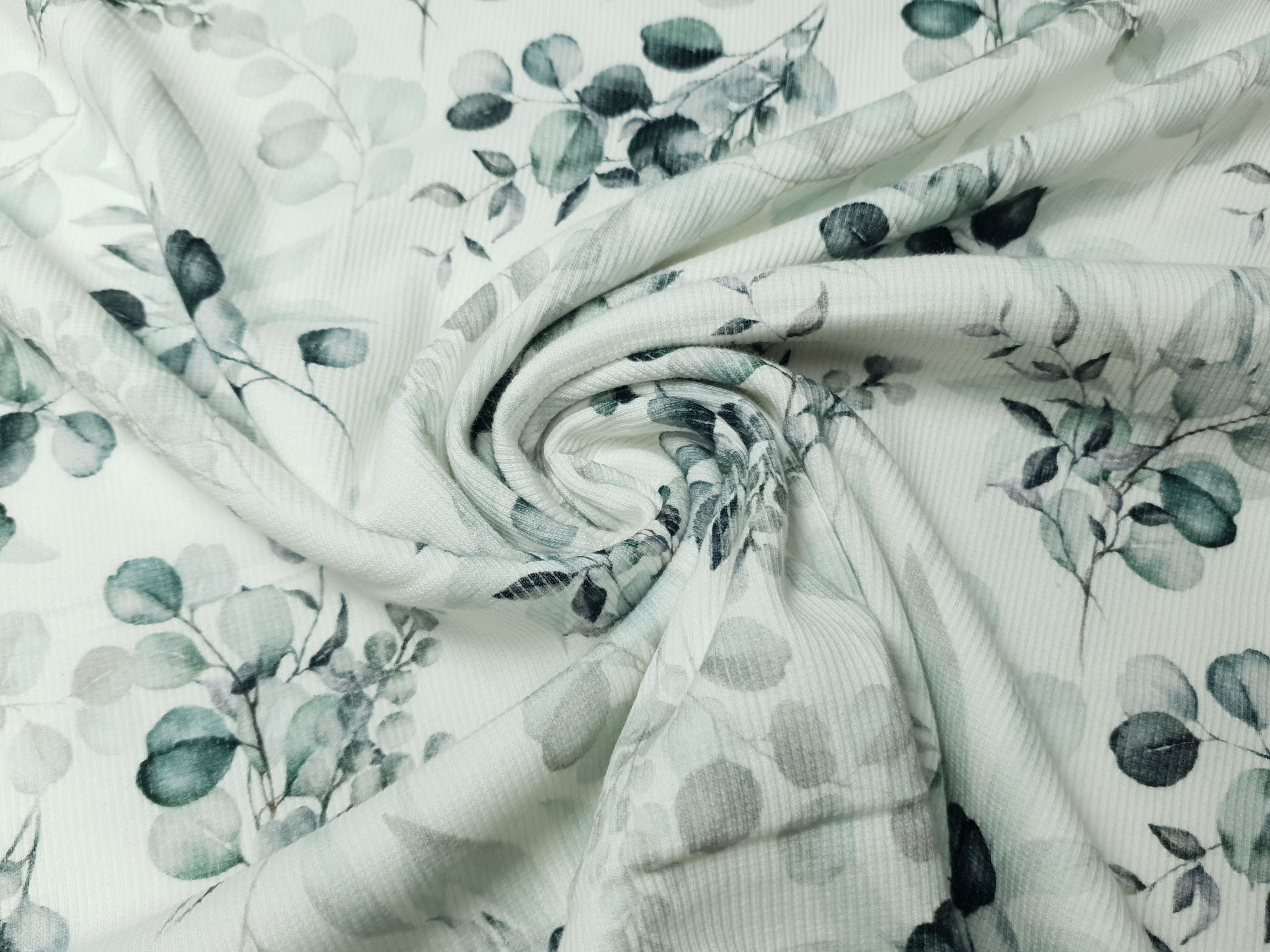 Rippjersey Eucalyptus offwhite/mint/dunkelgrün