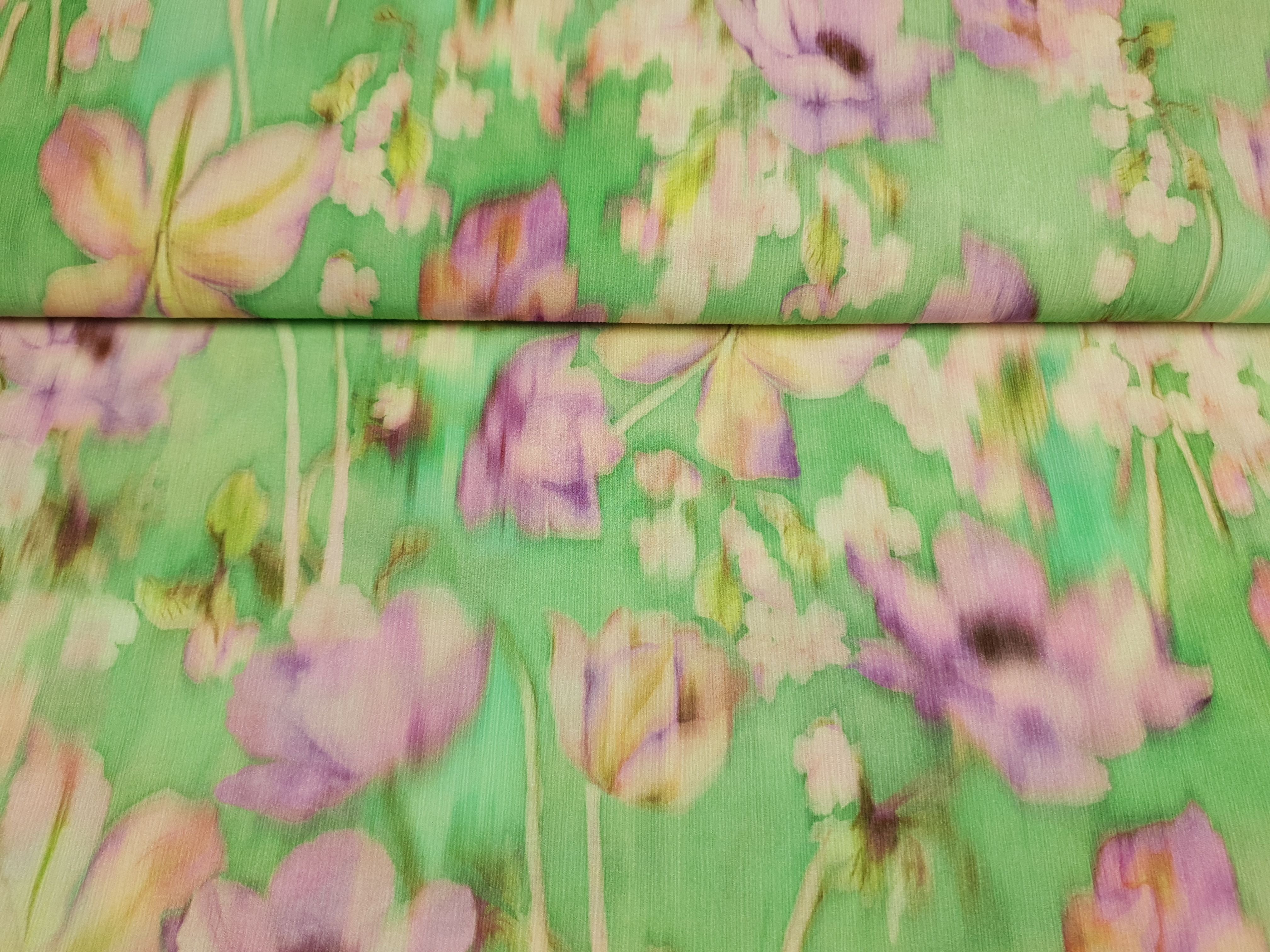 Viskosecrêpe Spring hellgrün/lila/rosa
