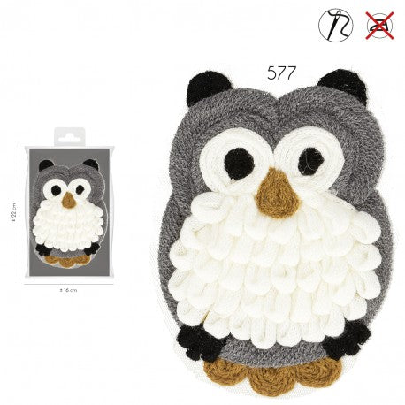 Woll-Applikation XL Eule grau/offwhite