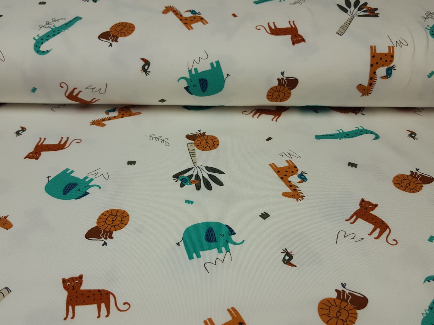 African Animals offwhite/türkis/ocker