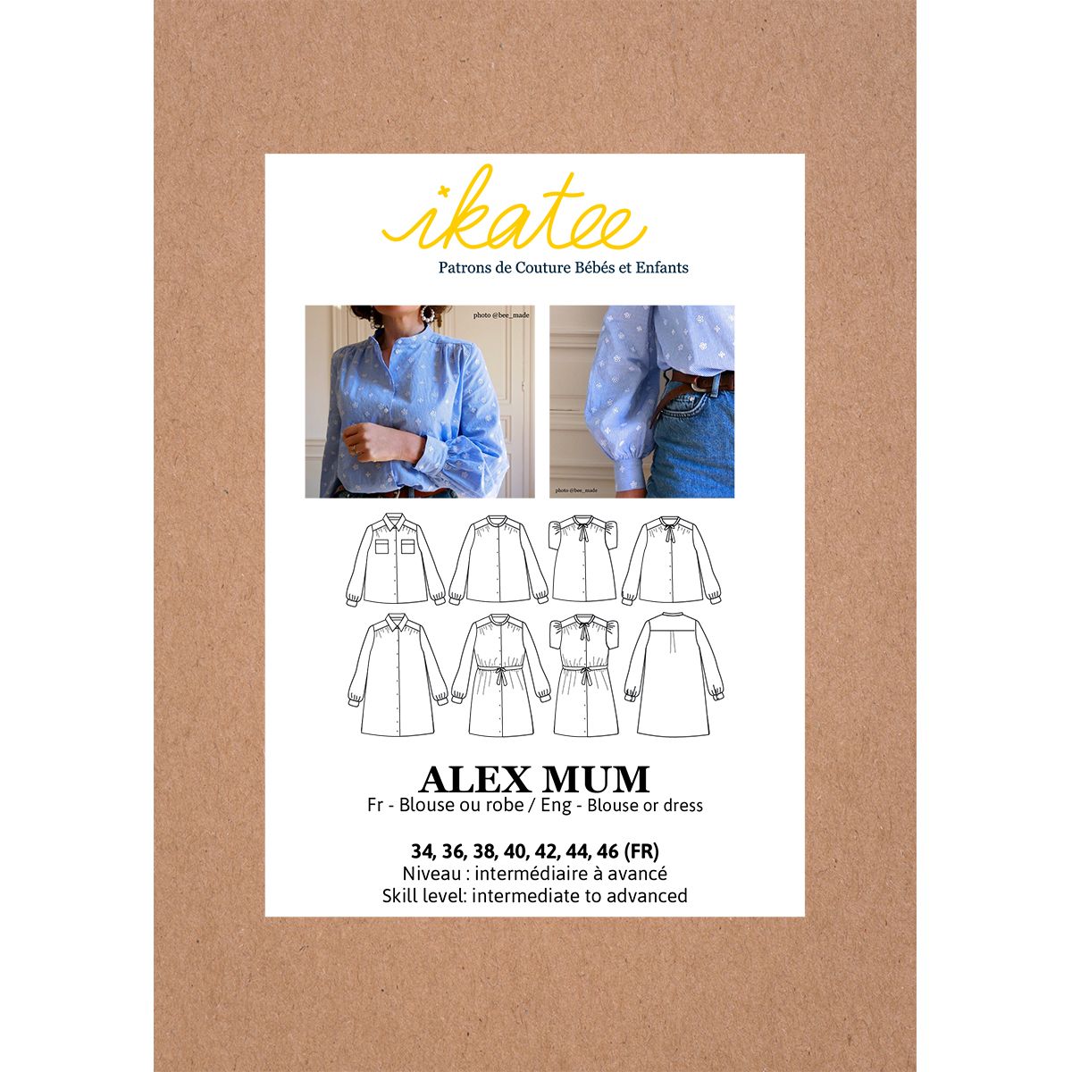 Alex Mum Bluse und Kleid für Damen, Ikatee Papierschnittmuster