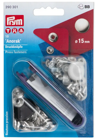 Nähfrei Druckknöpfe "Anorak" 15mm silberfarbig