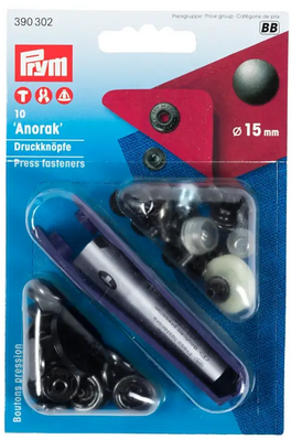 Nähfrei Druckknöpfe "Anorak" 15mm brüniert