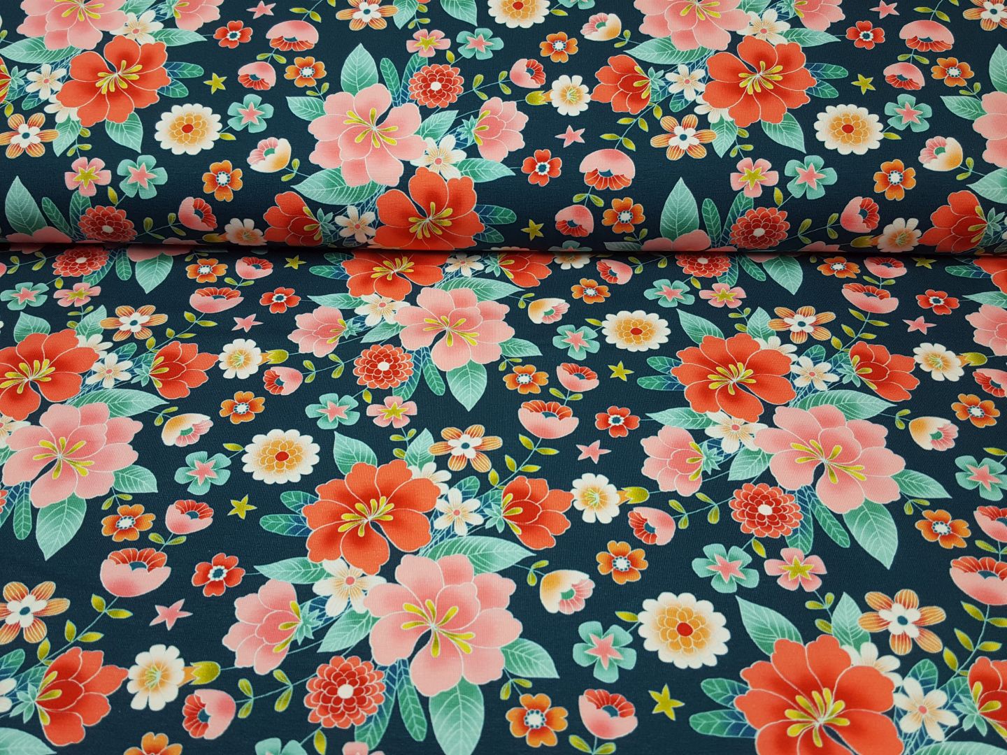 Einzelstück Asiana Flower navy/rosa/rot/grün
