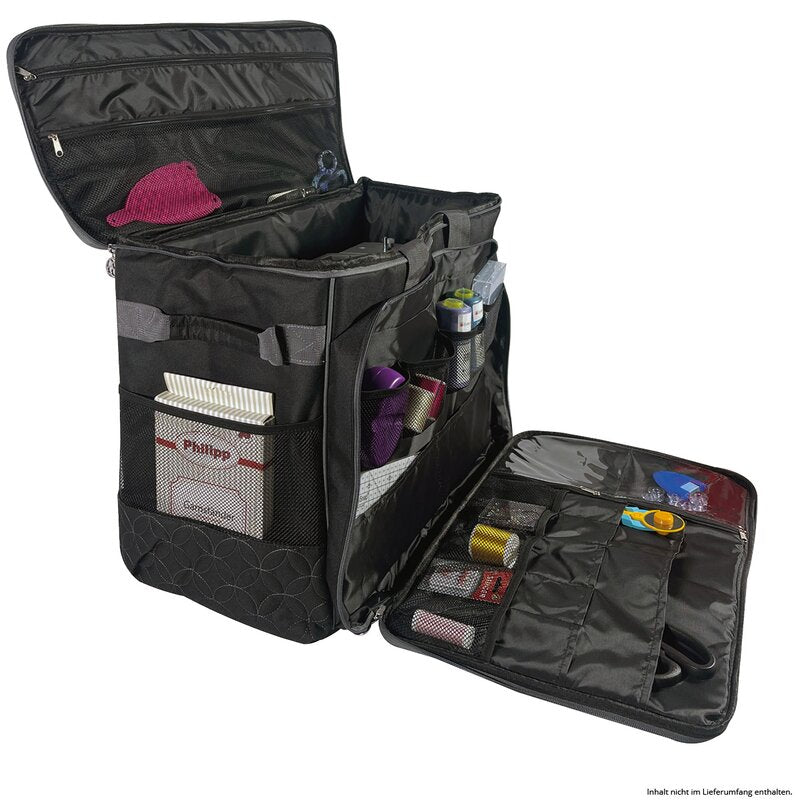 Nähmaschinentasche XL mit Trolley Kreismuster schwarz