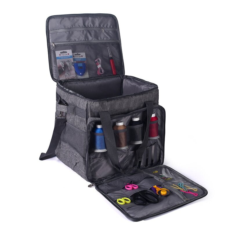 Overlocktasche mit Trolley Kreismuster grau