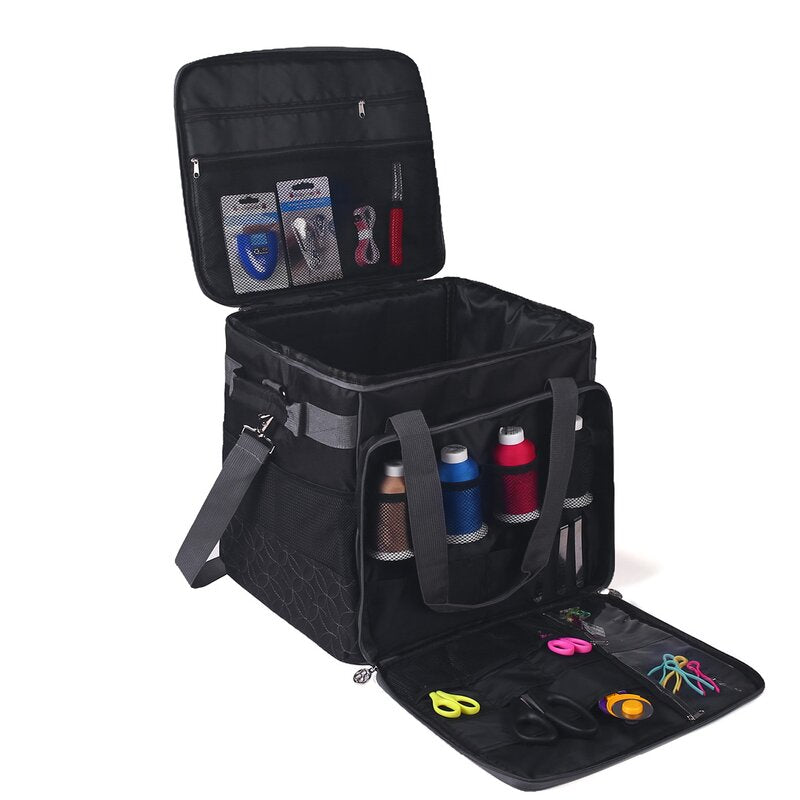 Overlocktasche mit Trolley Kreismuster schwarz