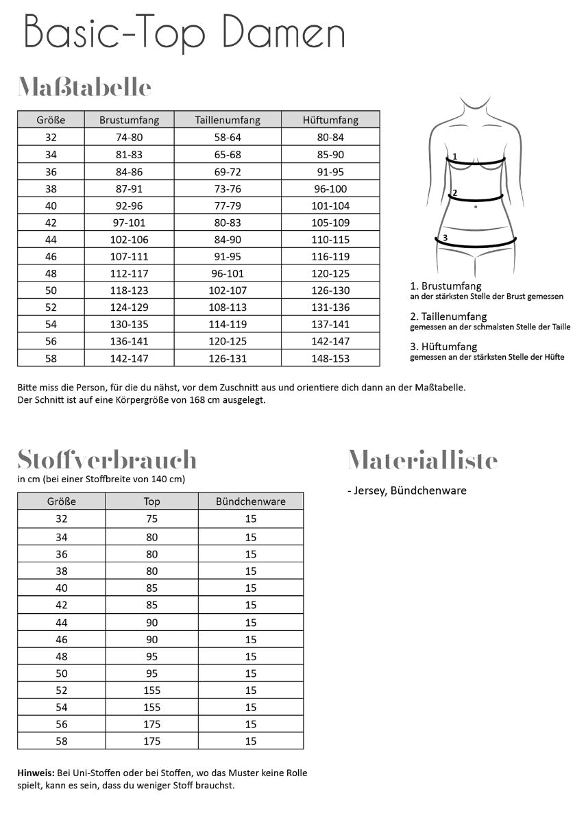 Papierschnittmuster Basic-Top Damen von Fadenkäfer