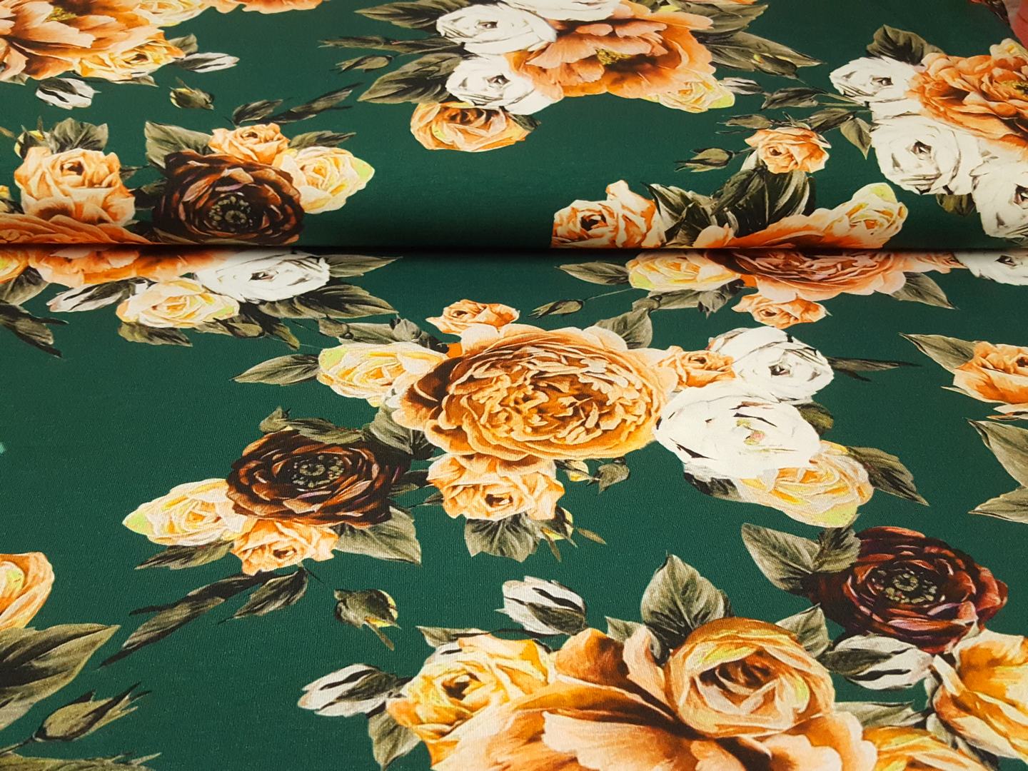 Baumwolljersey Blumen smaragdgrün/bunt