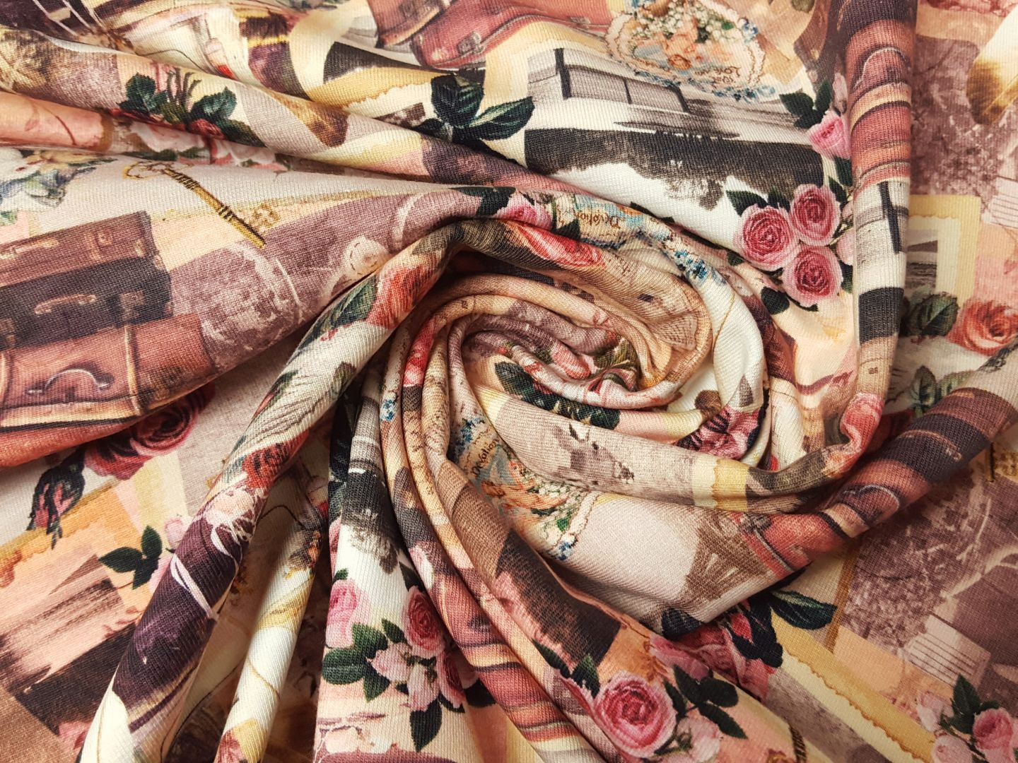 Baumwolljersey rosa/beige/lachs