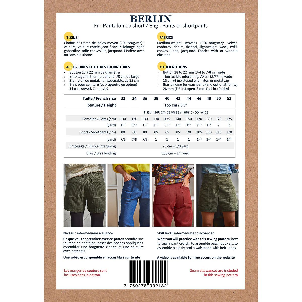 Berlin Hosen und Shorts Damen, Ikatee Papierschnittmuster