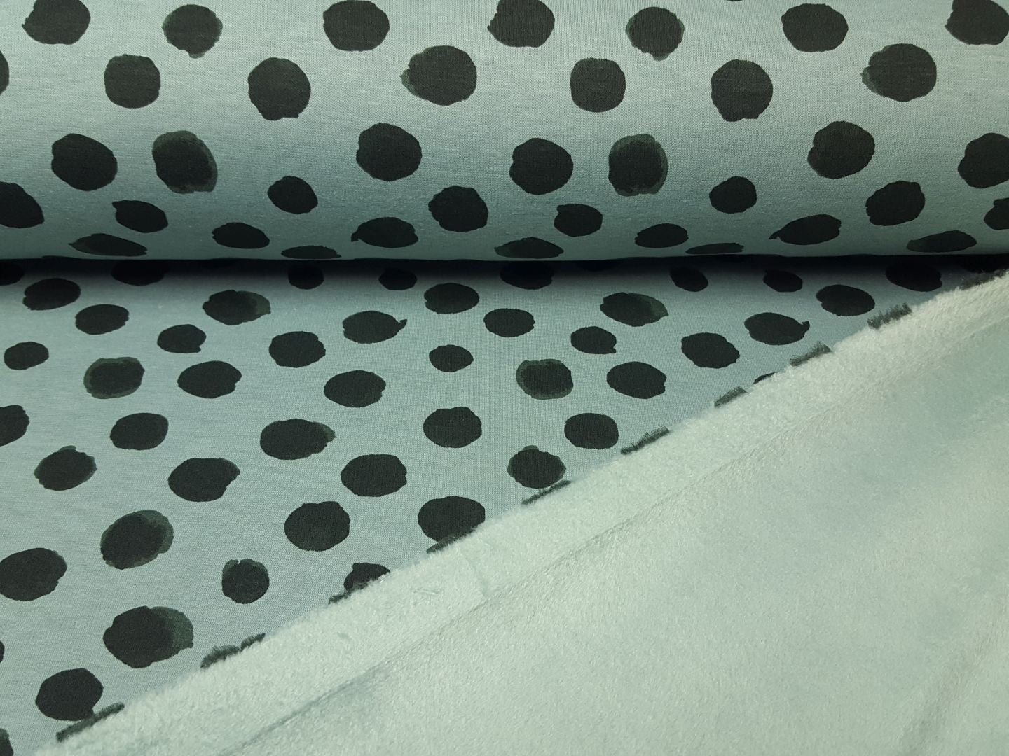 Einzelstück Alpenfleece Big Dots dusty mint/dunkelgrün