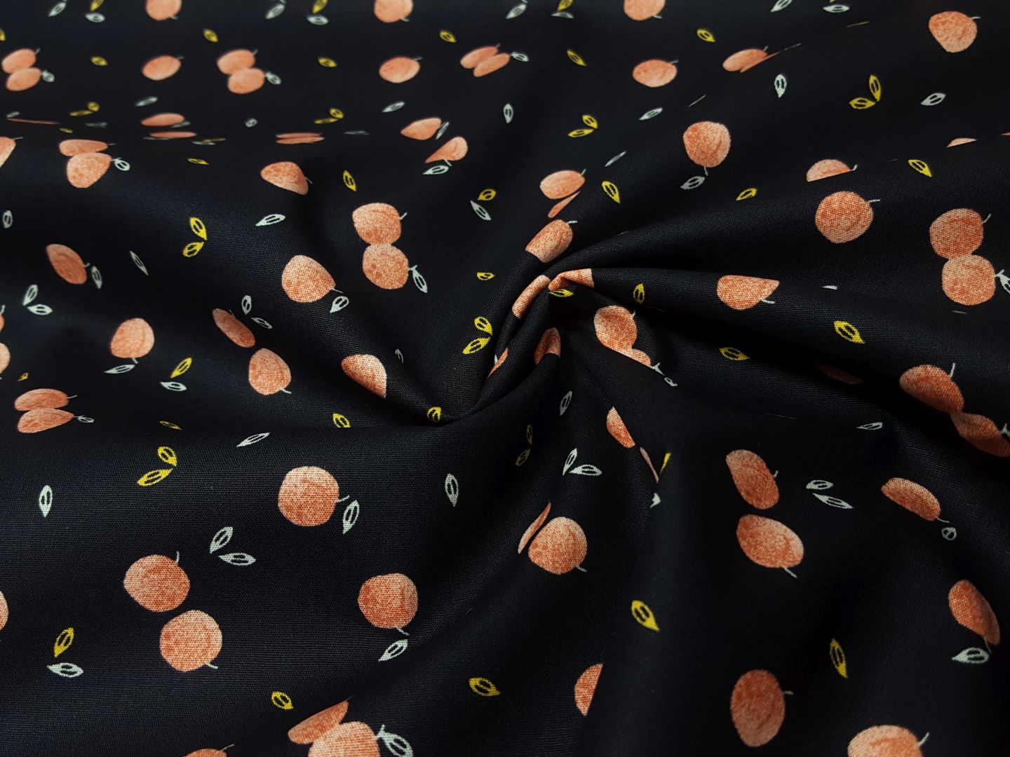 Bio-Baumwollwebware Berries schwarz/apricot