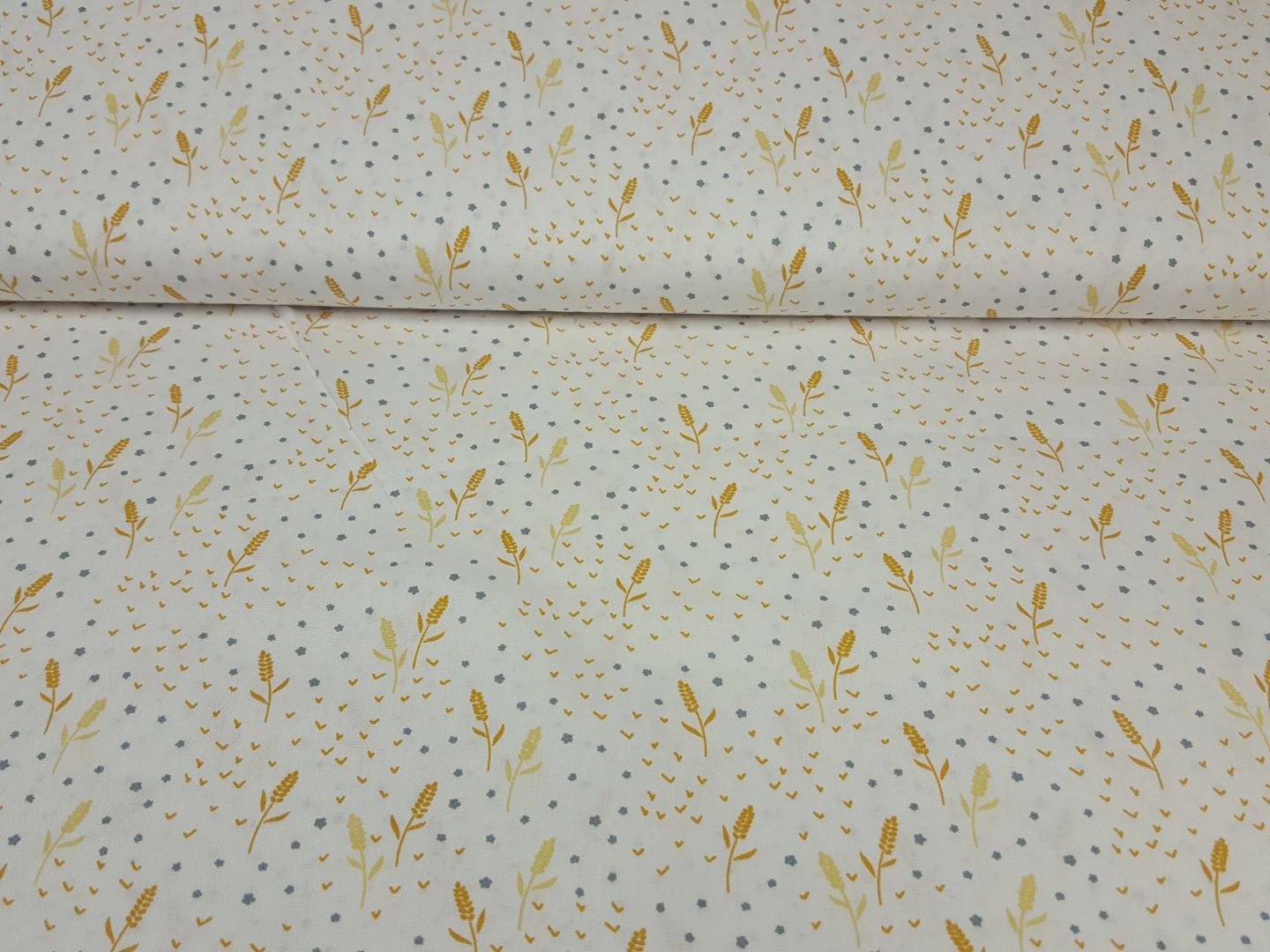 Bio-Baumwollwebware Leaves&Birds offwhite/ocker