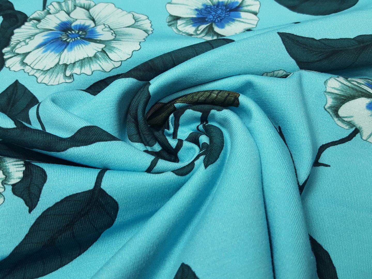 Birds&Flowers hellblau/petrol/braun