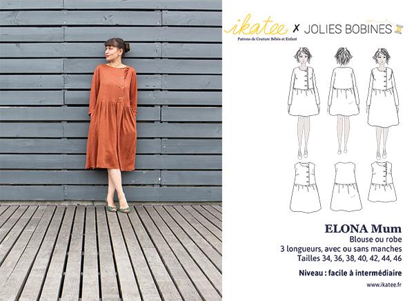 Elona Mum Blouse or dress für Damen Ikatee Papierschnittmuster