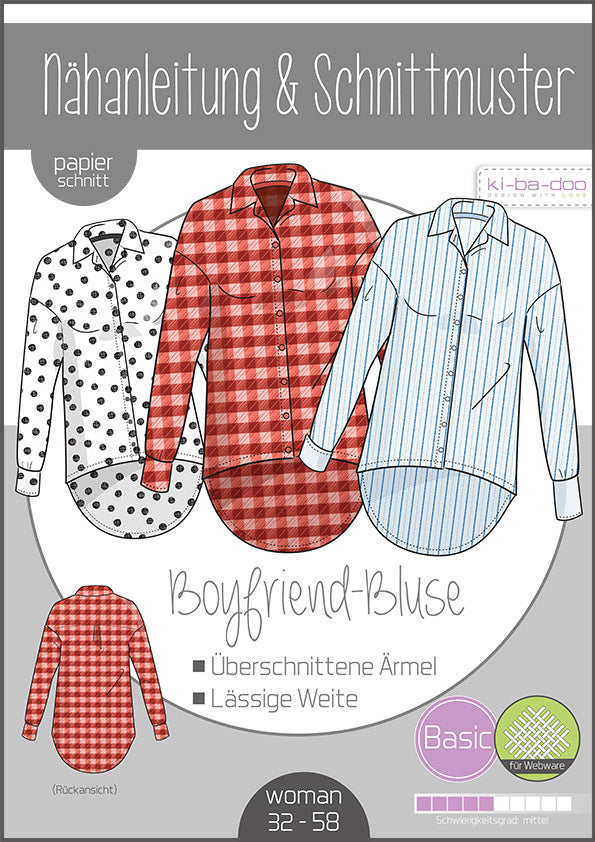 Boyfriend-Bluse Damen, Ki-ba-doo Papierschnittmuster